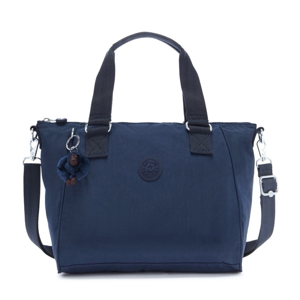 KIPLING Amiel Shoulder Tote Bag w/ Crossbody Strap & Keychain NWT Navy Blue